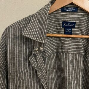 Paul Fredrick Gray Striped 100% Linen Men’s Button Shirt XL